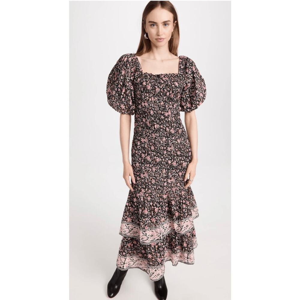 Cleobella Adelyn Ankle Dress Size XL NWT Fan Print Pattern Floral Puffy Sleeves